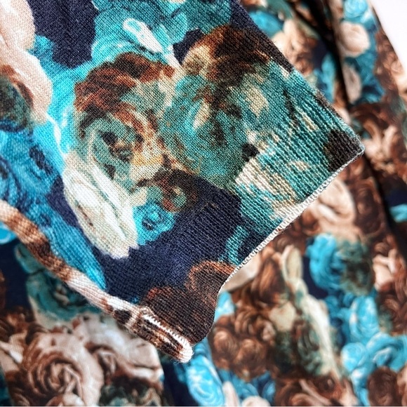 Talbots Pure Merino Wool Cardigan Sz 2XP Brown Blue Rose Button Romantic Floral - Picture 14 of 15